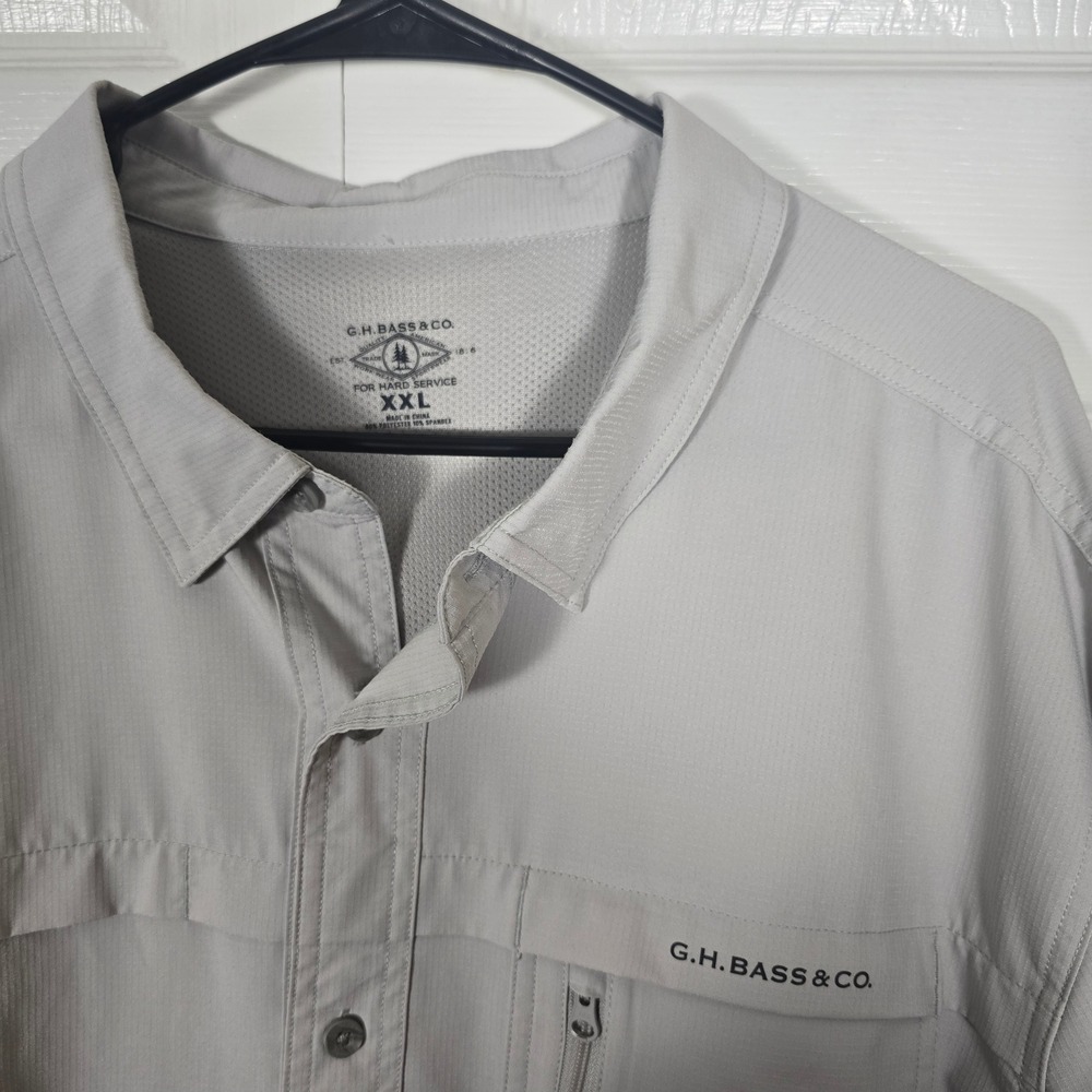 GH Bass & Co Men's XXL Gray Long Sleeve Vented Fishing Shirt Ripstop Stretch